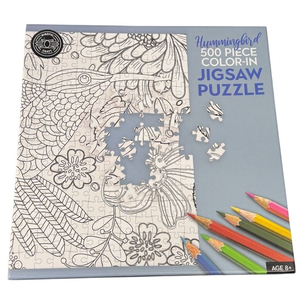 Hummingbird Color-In Jigsaw‎ Puzzle 500 Pieces 24” x 18” Brand New